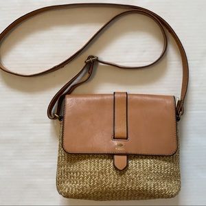 Fossil Tan & Straw Genuine Leather Crossbody Purse